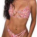 ZAFUL Women's Sexy Cutout Bikini Thong Set Tie Back Two Piece Swimsuit Bathing Suit Small