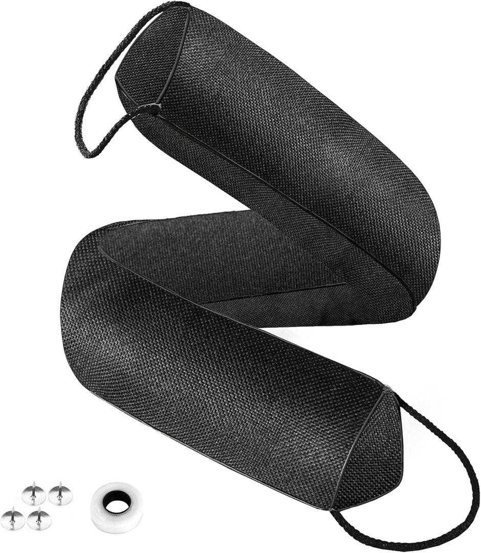 QUOLIX Triangle Under-Door Draft Stopper, 32" Noise Blocker, Weighted Weather Stripping, Gray Cotton & Polyester, Multi-Function Noise & Light Blocker, Black