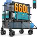 FUNDANGO Double Decker Wagon  660L Extra High Extender Collapsible Wagons Carts Foldable Heavy Duty with Tailgate, Brakes & All-Terrain Big Wheels for Sports, Camping, Grocery Shopping, Blue