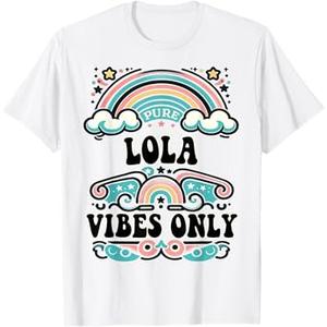 LOLA Vibes Only Cute Retro Girls LOLA Name T-Shirt (Small, Black)