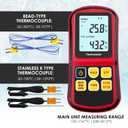 Thermocouple Thermometer Digital K Type Thermocouple,Dual Channel Thermocouple Tester(-238~3212) with 4 K-Type Thermocouples LCD Display Temperature Tester for K/J/T/E/R/S/N Type