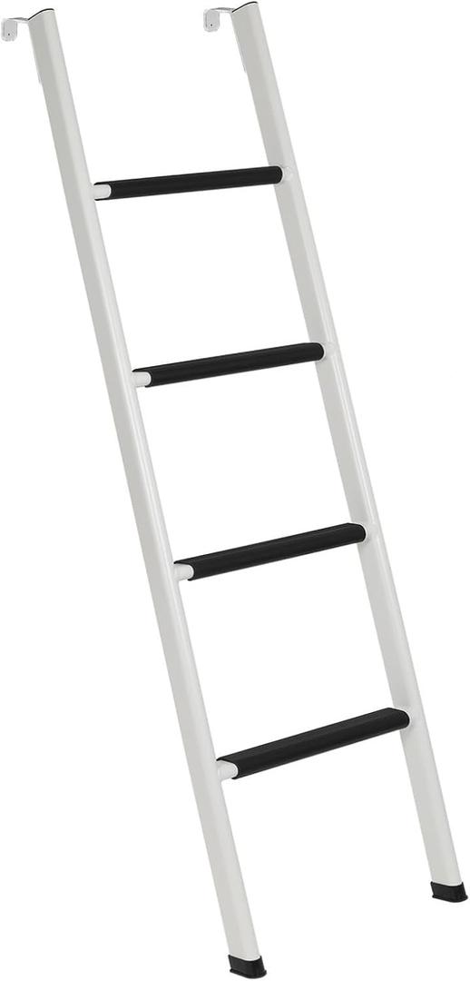 Anti-Slip RV Bunk Ladder, 57in Integrated Heavy Duty Steel Camper Bunk Bed Ladder with Rubber Pads and Hooks - White