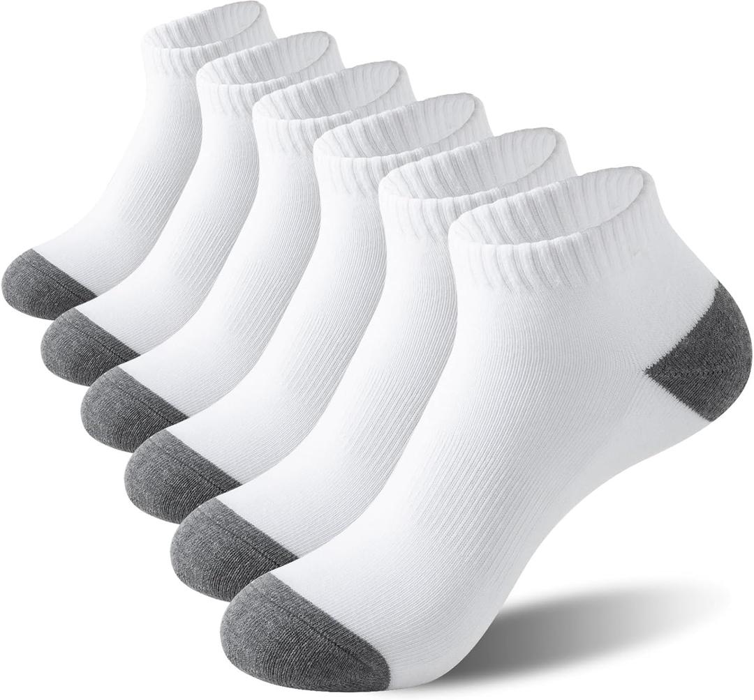 6 Pairs Low Cut Running Socks, Cushioned Athletic Socks with Arch Support, Reinforced Head & Heel for Durability (White, L)