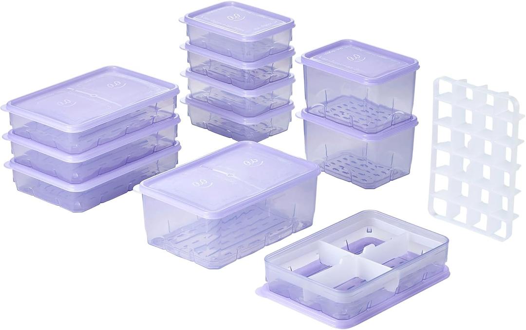 Freezer Storage Containers, 24 Pcs Assorted Containers with Lids Value Pack Flexible even when frozen Freezer safe Anti-freezer burn BPA-free Stackable Made in Korea