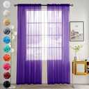 youleyar Solid Sheer Rod Pocket Curtain Voile Draperies 2 Panels White Beige Black Grey Coffee 52 Inch Width 63 Inch Long 1 Pair for Kitchen Bedroom Children Living Room Yard (Purple,52Wｘ63L)