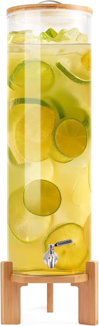 Glass Drink Dispenser,4.1 Gallon Water Dispenser with Stand,Glass Beverage Dispenser with Spigot - Large Drink Dispensers for Parties,Wedding,Bars,Restaurants
