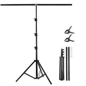 T Shape Backdrop Stand Kit 3.3 * 6.6 FT, Adjustable Background Support Stand Kit with 3 Spring Clamps for Parties, Wedding, Photography, Decoration, BEIYANG (Black)
