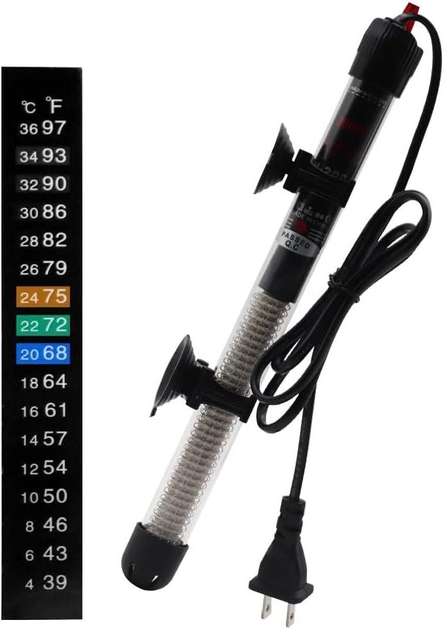 Aquarium Heater 25W 50W 100W 200W 300W Auto Submersible Heater Thermostat Fish Tank Heater with Suction Cups Thermometer Sticker Submersible Heater (25W)