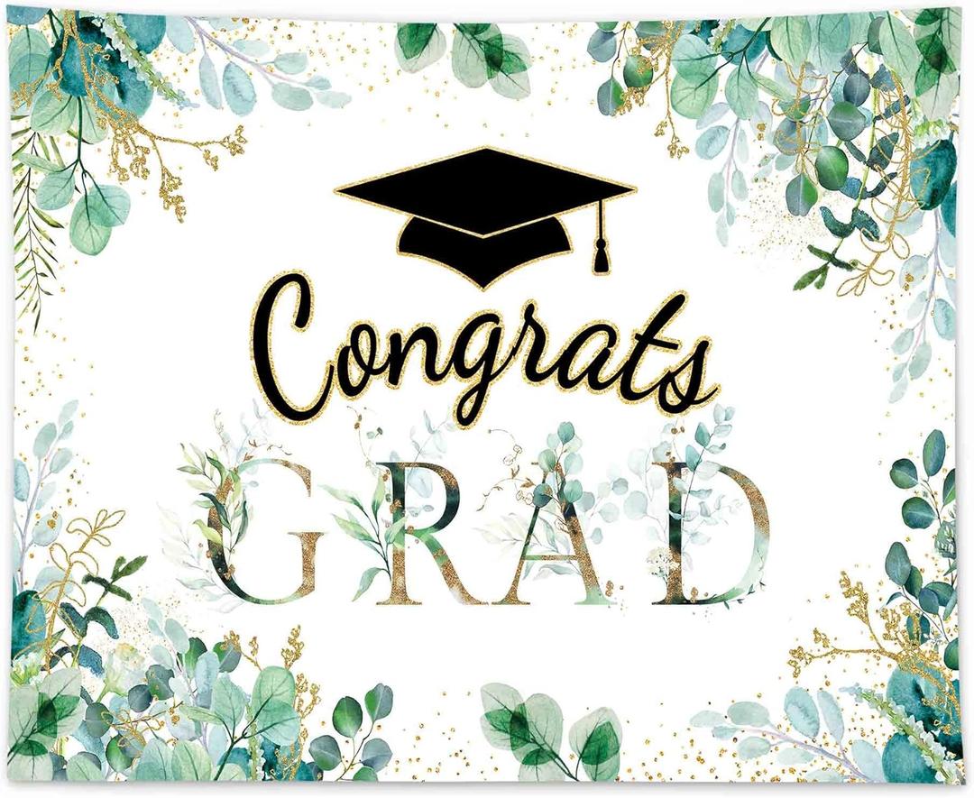 Funnytree 118" x 95" Greenery Graduation Backdrop Congrats Grad Class of 2024 Background Congratulations Celebration Graduate Prom Party Supplies Banner Decoration Photo Booth Props