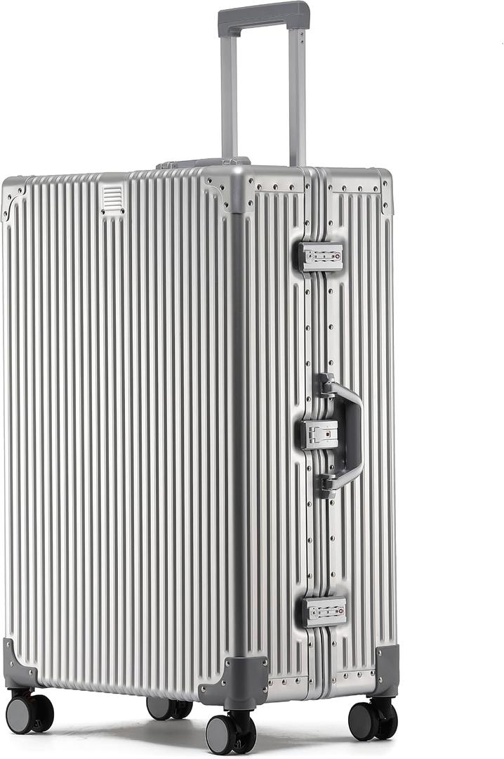Luggage, Full Aluminum Body Suitcase, 28 Inch 100% Aluminum Hard Shell Luggage, Aluminium Large Suitcase With TSA Locks(Silver, Classic)