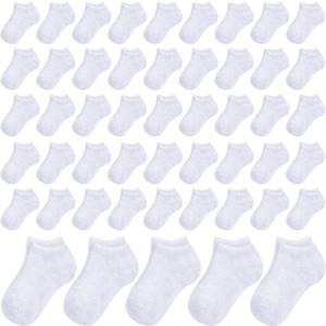 Handepo 50 Pairs Toddler Ankle Socks Low Cut Kids Crew Half Cushion Low Rise Sock Bulk for Babies Boys Girls (Medium, White)