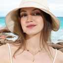 Women Sun Bucket Hat Ponytail Hole with Bow Tie Waterproof Ultra Wide Brim Beach Hat UV Protection UPF 50+