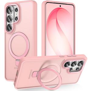STERKER Designed for Samsung Galaxy S26 Ultra Case Magnetic Ring Stand [Military Grade Drop Protection][Compatible with Magnetic] Translucent Slim S26 Ultra, Pink