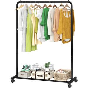 Simple Trending Standard Clothes Clothing Garment Rack with Storage Shelves, Rolling Clothes Organizer on Wheels for Hanging Clothes, Black (14.75"D x 43.5"W x 54.25"H)