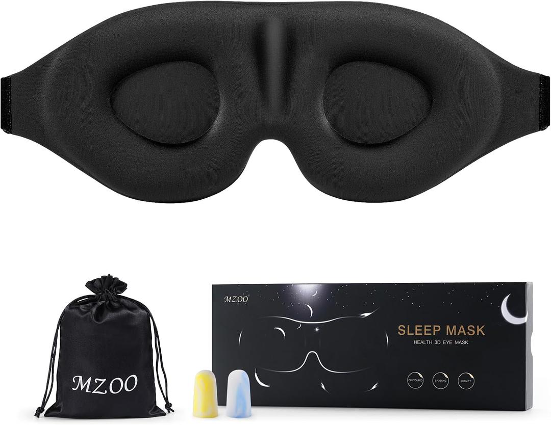 MZOO Sleep Eye Mask for Side Sleeper Men Women, Zero Eye Pressure 3D Sleeping Mask, Light Blocking Patented Design Night Blindfold, Soft Eye Shade Cover for Travel, Black (A-black)