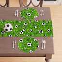 XCHI Green Soccer Grass World Cup Round Placemats Set of 4 Table Mats for Game Day Soccer Party Home Kitchen Dining Table Decorations 14x14 Inch