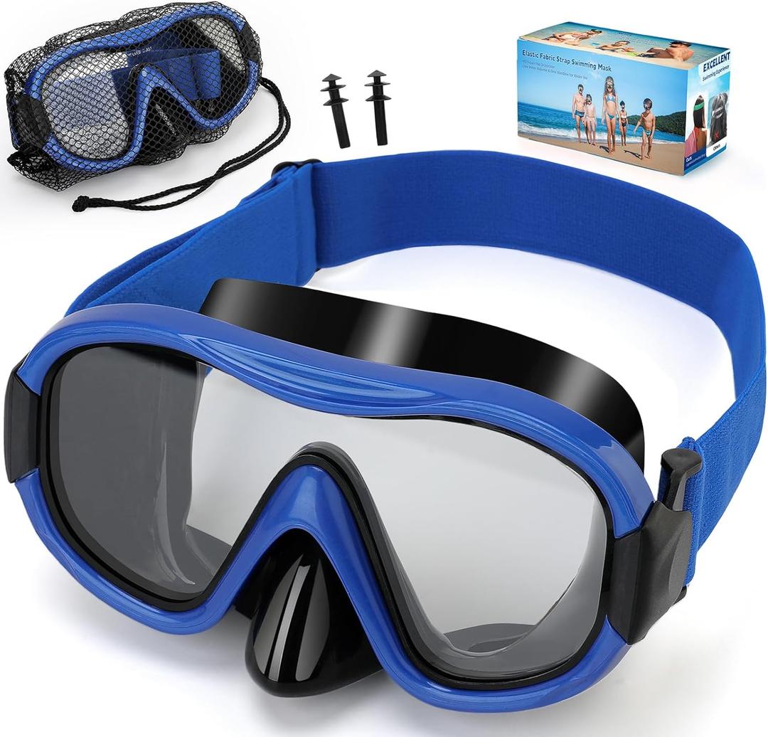 Diving Mask , Professional Anti-Fog Snorkel Goggles, Anti-Leak Swim Mask with Soft Adjustable Strap & Mesh Bag, Earplug