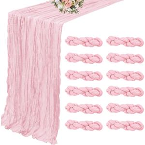12 Pack Light Pink Table Runner, 10FT Pink Cheesecloth Table Runner Gauze Boho Cheesecloth Table Runners for Party Wedding Baby Shower Bridal Table Decor