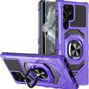Heavy Duty Protection Case for Samsung Galaxy S22 Ultra Phone Case with Built-in Screen Protector, Military Grade Shockproof 360 Degree Metall Ring Kickstand Travel Cover Shell (Purple)