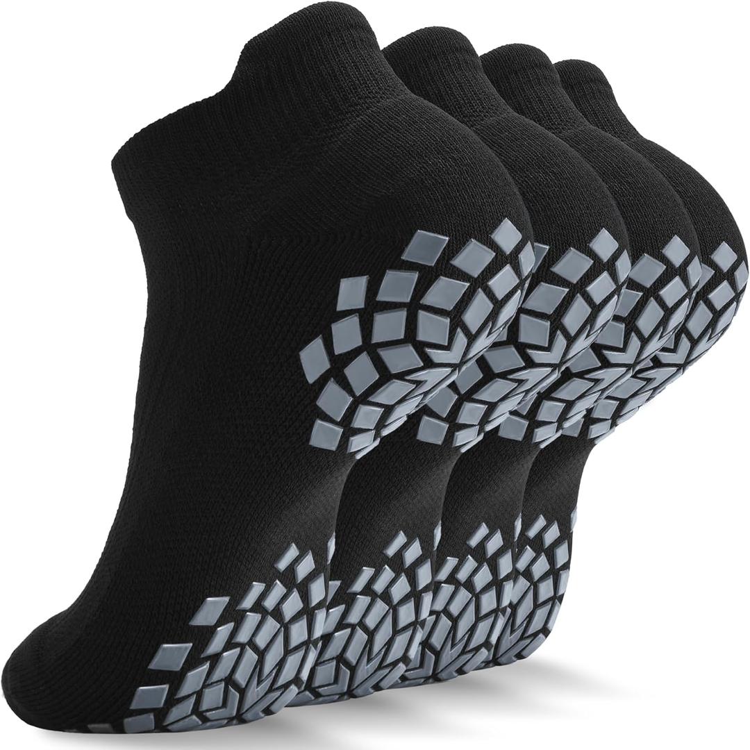 Pilates Grip Socks - Cushioned Slipper Non-Slip Grippy for Women Men Yoga - Barre Workout Hospital Sticky Socks (Large, Black)