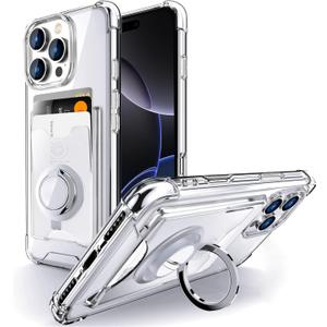 Shields Up Designed for iPhone 16 Pro Case, Minimalist Wallet Case with Card Holder (3 Cards) & Ring Stand/Kickstand, [Drop Protection] Slim Protective Cover for iPhone 16 Pro 6.3 inch - Clear