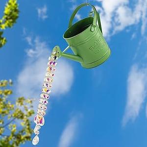 Watering Can Suncatcher Outdoor Garden Decorations,Outside Crystals Suncatcher Prism Pendant for Yard,Waterproof Watering Can Landscape for Patio Gardening Christmas Ornament Gifts (Green)