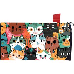 Cute Cat Decoration Mailbox Covers Magnetic Standard Size 21" X 18" Cat Themed Waterproof Mail Box Wraps Post Letter Box Covers Garden Yard Home Decor for Outdoor (Colorful Cats)