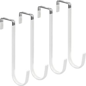FYY Over the Door Hooks, 4 Pack Upgraded Long Door Hangers Hooks with Rubber Prevent Scratches Heavy Duty Organizer Hooks for Hanging Clothes, Towels, Hats, Coats, Bags White