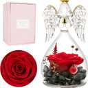 Miofula Gifts for Mom Mothers Day Birthday Gifts for Women,Preserved Flowers Rose in Angel Figurines,Fresh Flowers for Delivery Anniversary Forever Real Rose Gifts for Moms Grandma Her Wife Girlfriend (Red)