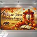 Fall Religious Banner 71x43 Inches Hanging Decor Fall for Jesus Cross Pumpkin Scene Decoration for Home Church Party Supplies Photo Backdrop Outdoor Indoor Seasonal Decor