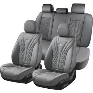 Coverado Car Seat Covers Full Set, 5 Seats Front Seat Cover and Back Seat Covers for Cars, Automotive Seat Covers Nappa Leather Waterproof Seat Covers, Car Seat Protectors Universal for Cars Gray
