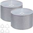 PATIKIL Drum Lamp Shades for Table Lamps 12"x12"x8" Linen Lampshade Set of 2 Easy Assembly Lamp Shade with E27 to E26/E14 Adapters for Floor Lamps Bedside Lamps, Gray (1.65" Spider)