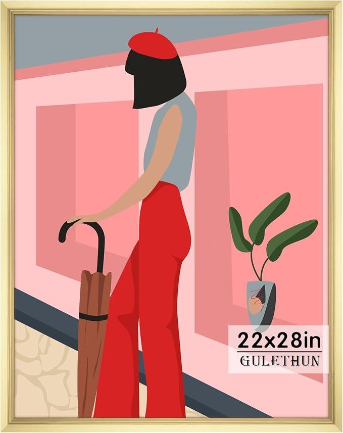 GULETHUN 22x28 Picture Frame, Gold Poster Frame, Home Decor Natural Gallery Frames, Horizontal or Vertical Format, Sturdy, Plexiglass, Large Wall Decor, for Photos, Artworks, Posters
