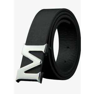 ALAKA Leather Men's Belts Removable Letter M Plate Buckle Waist Belt 1.29"