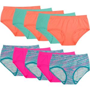 Fruit of the Loom Girls Seamless Underwear Multipack (10-12, Brief - 10 Pack - Assorted)