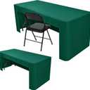 Nasitos 2 Pack Green 8ft Tablecloth Fitted-Open Back Folding Table Cover Washable and Wrinkle Resistant Table Cloth for Trade Show, Book Fair, Career Fair, Convention, Events