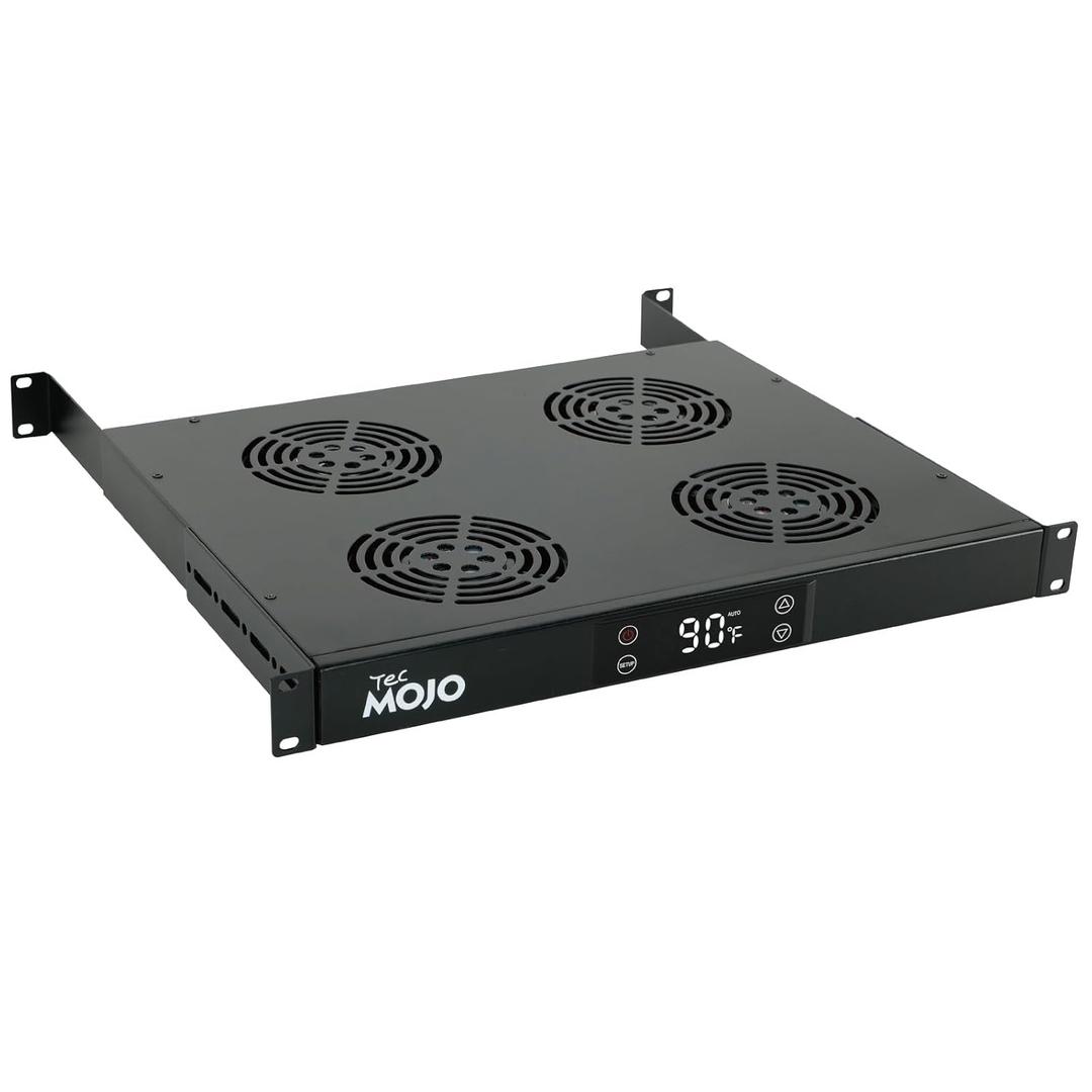 Tecmojo 1U Rack Mount Cooling Fans, 4 Fans Cooling System with Thermostat,Digital Heat Monitor Display & Overheat Alarm Sensor, Adjustable Temperature Control and Depth