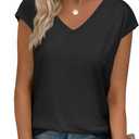 Womens Summer Tops Short Cap Sleeve Shirts V Neck Basic Tees Casual Fashion T Shirts (XXL, Black)