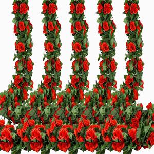 5 Pcs Flower Garland Artificial Rose Floral Garland Flower Vine with Flowers Garlands Decorations Floral Decor (Red)