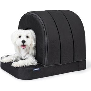 Orthopedic Dog House - Outdoor Waterproof Dog Shelter w/Porch - Indoor Pet House w/Egg-Crate Foam - Cooling - Machine Washable - Ideal for Small Breeds & Fits 24-Inch Crate - 23"x16" (Black)