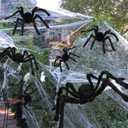 TEMOGU 2 Pack 6.6 Ft Halloween Decorations Giant Spiders Outdoor, Scary Black Spiders Fake Large Spiders Hairy Spider Props for Outside House Yard Lawn Indoor Home