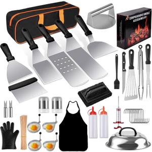 135 PCS Griddle Accessories for Blackstone, Perfect Flat Top Grill Accessories for Camp Chef, Griddle Spatula Set with Metal Spatula, Enlarged Spatulas, Basting Cover for Outdoor Barbecue