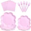 96 Pcs Purple Paper Plates and Napkins Set 9'' Mothers Day Plates, 7'' Dessert Plate, Plastic Forks, lavender Party supplies for Baby Shower Wedding Bridal Shower Birthday