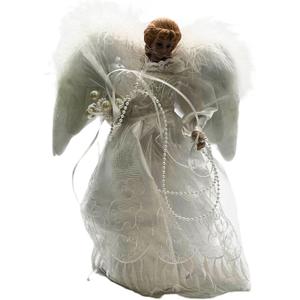 KSA 12" Lighted LED Fiber Optic White and Silver Angel Christmas Tree Topper