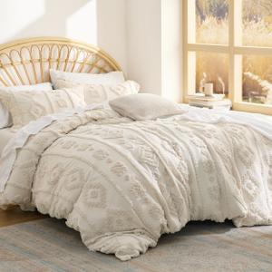 Bedsure Boho Tufted Beige Comforter King Size, GentleSoft™ 3 Pieces Boho Farmhouse-Style Decor Bedding, Exquisite Bedding for All Seasons, 1 Bed Comforter, 2 Pillow Shams, 104 x 90 Inches