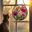 Poppy Flower Stained Glass Window Hanging Suncatcher Gifts for Women 15"