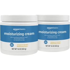 Amazon Basics Moisturizing Cream for Face and Body, Fragrance-Free, with Ceramides, Hydrating, 16 Ounces, 2-Pack