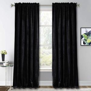 RYB HOME Black Velvet Curtains - Extra Long Heavy Duty Velvet Drapes for French Door/Large Window, Thermal Insulated Window Panels Heat & Light Block Curtain Panels, 52 x 108, 2 Pieces