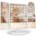 HUONUL Makeup Mirror, Gifts for Mom Mothers Day, Vanity Mirror with Lights, 2X/3X/10X Magnification, Touch Control, Trifold, Dual Power Supply, Birthday Gifts for Women, Girls, Dorm Room Essentials (White)