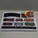 deAO Train Set with Light for Kids, Cargo Cars and Long Track for Boys & Girls Aged 3-12, Train Toys Railway Kits with Signposts & Trees, Electric Train Race Track Playset,Great for Birthday & Xmas